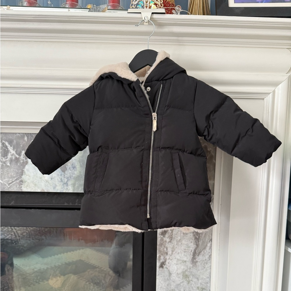 Black down Zara Kids Puffer Jacket with Hood